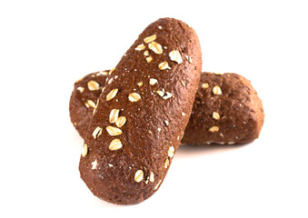 Dark Brown Bread with Oats on a White Background