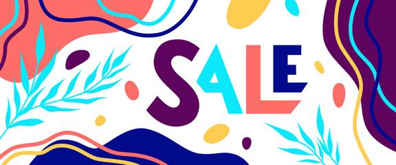 Sale. Summer floral abstract background. Colorful banner for discount. Vector illustration