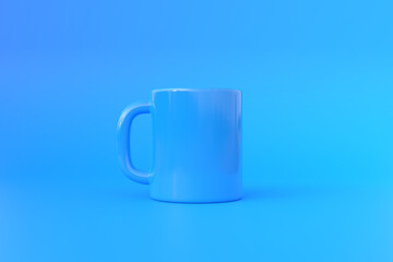 Blue Ceramic cup or empty mug for coffee, drink or tea on blue background. Minimal concept. 3D Rendering 3D Illustration