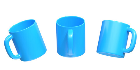 Blue ceramic cups or empty mugs for coffee, drink or tea on White Background. 3D Rendering 3D Illustration