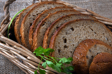  close up of the bread in wicker rural basket
