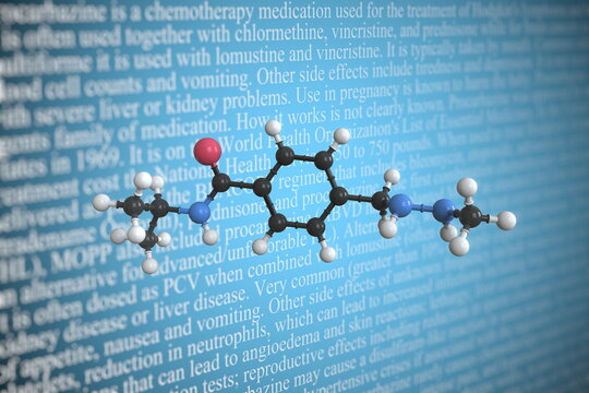 Molecular Model Of Procarbazine, 3D Rendering