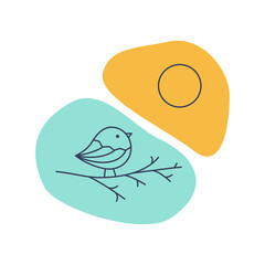 Vector illustration of bird and sun in doodle style.