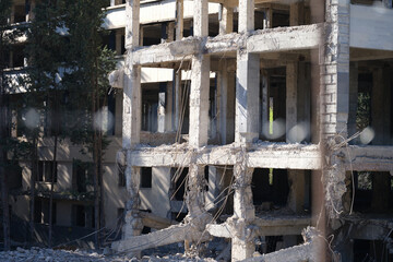 Destroyed old high rise building after bombing