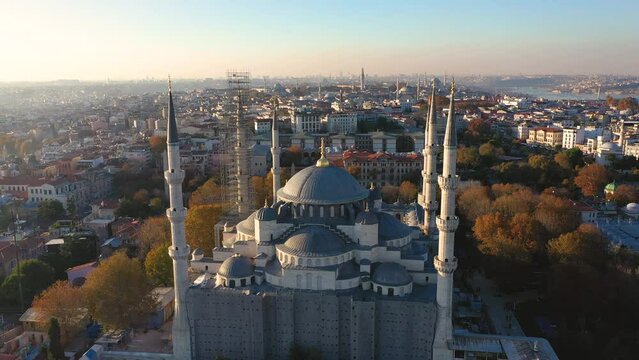 Camlica mosque and Istanbul sunset drone video