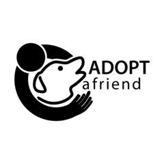 Dog Icon with the word adopt a friend. Flat design. Vector Illustration on white background.