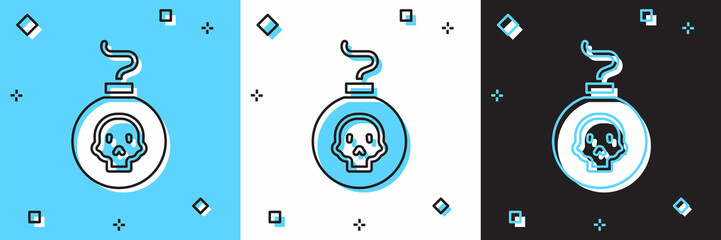 Set Bomb ready to explode icon isolated on blue and white, black background. Vector