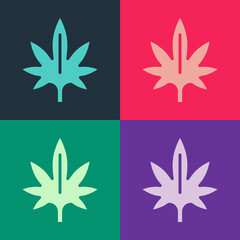 Pop art Medical marijuana or cannabis leaf icon isolated on color background. Hemp symbol. Vector