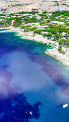 Panoramic aerial view of Marina Piccola Beach in Capri from drone, Italy in summer season