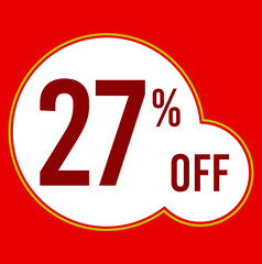 27 percent red banner with white ballons and red lettering for promotions and offers