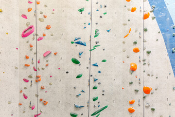 Colorful High rock climbing wall.