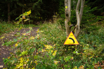 Tourist signpost on the mountain trail