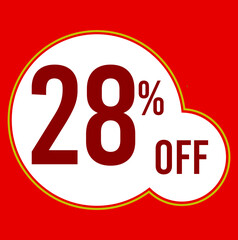 28 percent red banner with white ballons and red lettering for promotions and offers