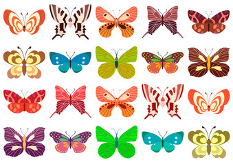 Set of outline silhouette insect butterflies. Decorative design.