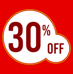 30 percent red banner with white ballons and red lettering for promotions and offers
