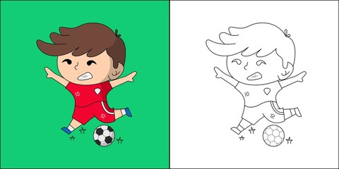 Cute boy playing ball suitable for children's coloring page vector illustration