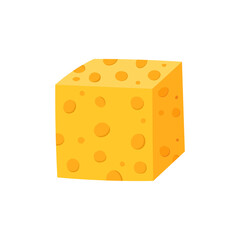 Vector illustration of cheddar cheese cube. Cheese cube isolated on white background