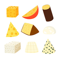 Set of vector illustrations of different types of cheese