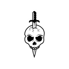 Tattoo style illustration template of a skull with a dagger.