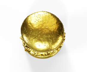 Gold Online ordering and burger delivery icon isolated on brown background. Minimalism concept. 3d illustration 3D render