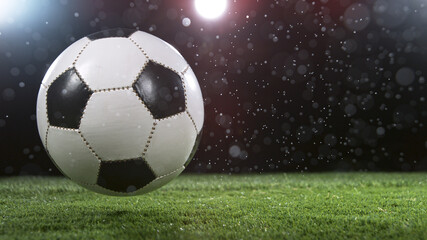 Fototapeta na wymiar Close-up of Falling Soccer Ball on Football Field