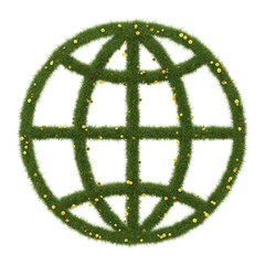 Globe icon made of realistic grass. Ecology concept. 3D illustration.