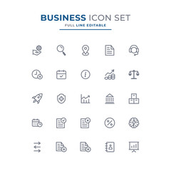 Fototapeta na wymiar Business icons set simple vector outline Illustration. contains stroke can be changed as needed.