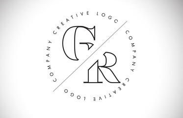 Outline GR letter logo with cut and intersected design and round frame.