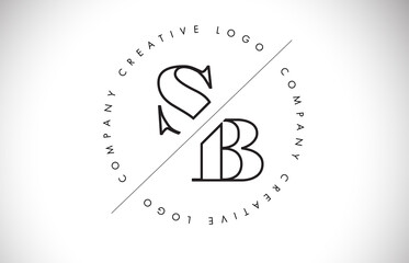 Outline SB s b letter logo with cut and intersected design and round frame.