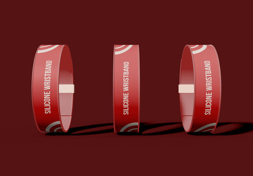 Three Silicone Wristbands Mockup