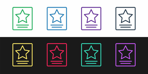 Set line Hollywood walk of fame star on celebrity boulevard icon isolated on black and white background. Famous sidewalk, boulevard actor. Vector