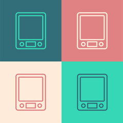 Pop art line Electronic scales icon isolated on color background. Weight measure equipment. Vector