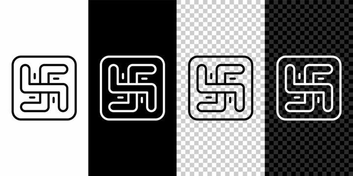 Set line Hindu swastika religious symbol icon isolated on black and white background. Vector