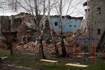 Destroyed building by Russian bomb
