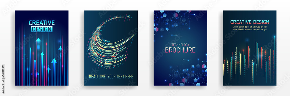 Poster Abstract vector template in hi-tech style. Modern cover design using tech elements and data visualization. Futuristic layout for presentation, poster, leaflet, annual report, a4 size.