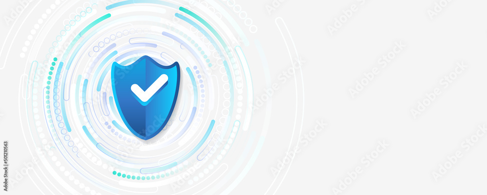 Poster confidential data protection. cybersecurity or information privacy idea. shield on the circle's gray