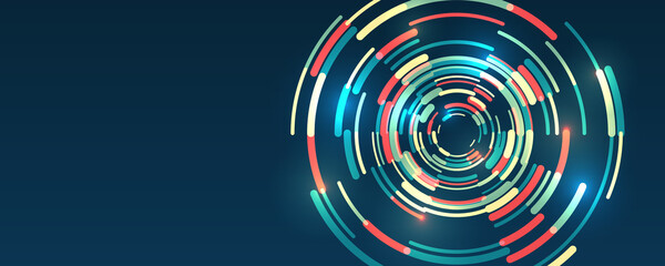 The flow of information in the form of waves and particles. Visualization of a large amount of data. Abstract transformation of information. Processing sorting data fragmentation. Business analytics.