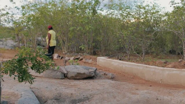 woman walking on farm