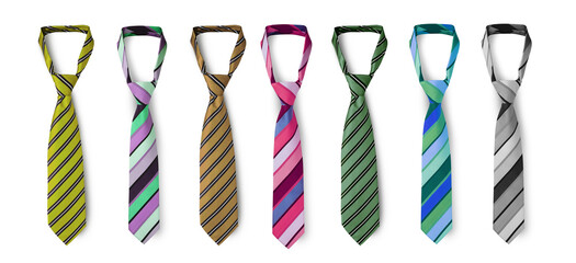Strapped neckties in different colors, men's striped ties