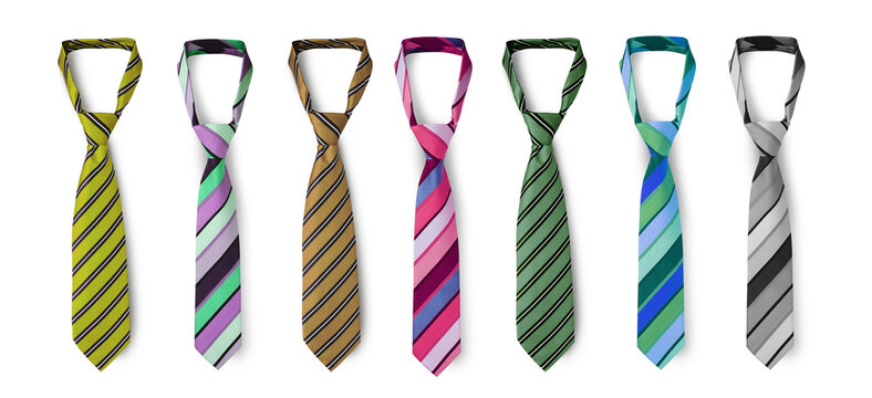 Strapped neckties in different colors, men's striped ties
