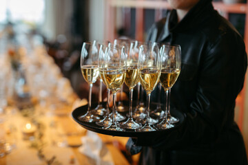 Drinks on a tray at a wedding reception