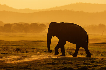 Fototapeta na wymiar National park Mineriya Sri Lanka, Asian elephant, or Asiatic elephant (Elephas maximus)