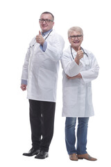 in full growth. two medical colleagues showing thumbs up