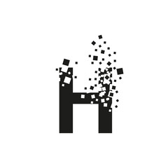 The letter H turns into a cloud of squares of different sizes