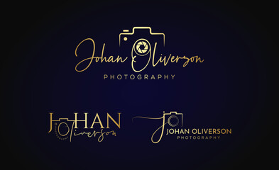 Photography Typography Signature Logo of the photographer. camera shutter. The abstract symbol for a Photo Studio in a simple minimalistic style. Vector logo template for a wedding photographer