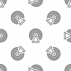 Grey line Radar icon isolated seamless pattern on white background. Search system. Satellite sign. Vector