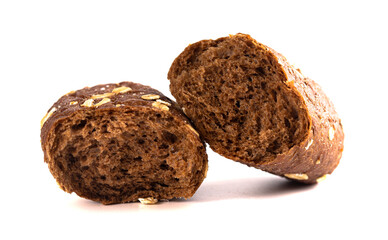 Dark Brown Bread with Oats on a White Background