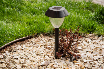 Solar-powered light in the garden.