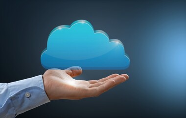 Cloud technology, and Cloud storage Concept. Hand holding computing  Cloud technology internet storage network.