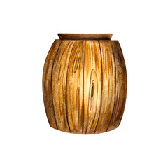 One wooden barrel. For wine, mead, beer. Isolate on white background. Watercolor illustration.